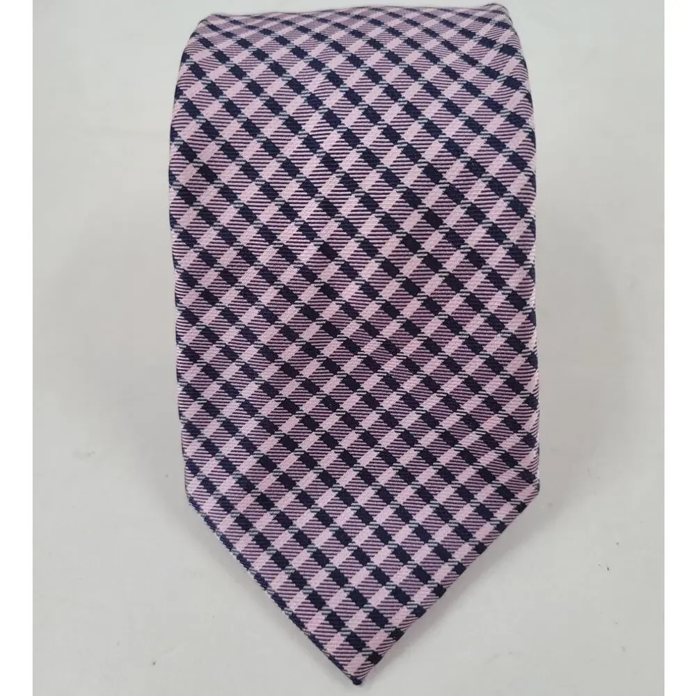 Tommy Hilfiger Necktie‎ Gift Silk Gingham Plaid Pink Black Mens Classic Tie